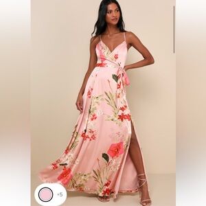 Ethereal romantic pink floral maxi, satin feel